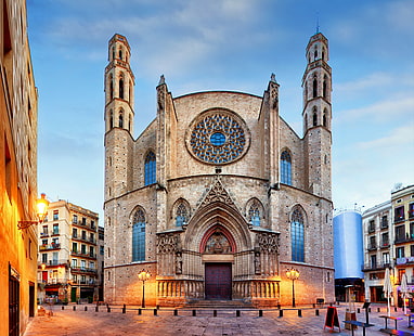 Katedraler, Santa Maria del Mar, arkitektur, Barcelona, ​​katedral, kyrka, religiös, Spanien, HD tapet HD wallpaper