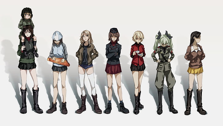 Mädchen und Panzer, Nonna (Mädchen und Panzer), Katyusha (Mädchen und Panzer), Darjeeling, Nishizumi Maho, Kay (Mädchen und Panzer), Sardelle (Mädchen und Panzer), Anime-Mädchen, HD-Hintergrundbild