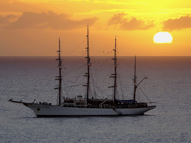 Segelschiff, Schiff, Meer, Sonne, Fahrzeug, HD-Hintergrundbild