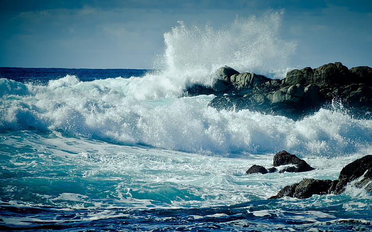 クラッシュ、波、海、海、水、岩、 HDデスクトップの壁紙