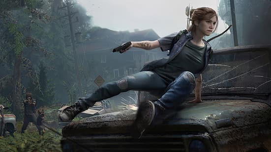 Ellie Williams, The Last of Us, The Last of Us 2, pistolet, jeux vidéo, filles de jeux vidéo, personnages de jeux vidéo, art numérique, peinture numérique, fan art, artwork, Fond d'écran HD HD wallpaper