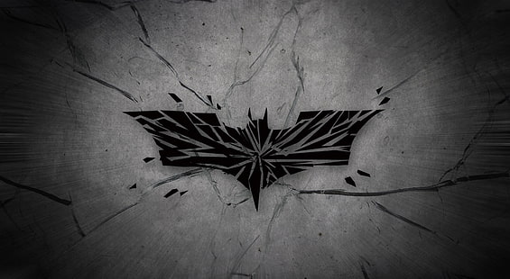 Broken Knight, fondo de pantalla digital con el logo de Batman, Películas, Batman, el caballero oscuro, símbolo de Batman, roto, Batman roto, blanco y negro, Batman blanco y negro, símbolo de Batman roto, Fondo de pantalla HD HD wallpaper