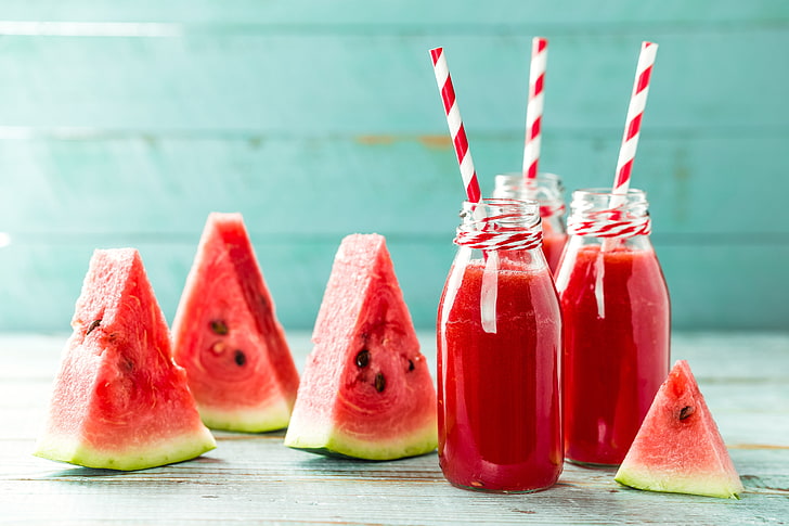 watermelon, juice, jars, drink, fresh, tube, HD wallpaper