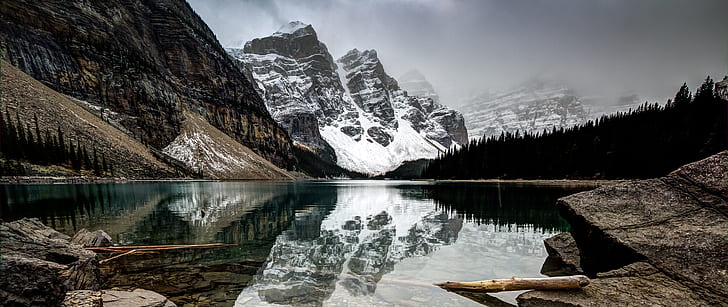 Lake Louise, mountains, Banff National Park, Banff, winter, HD wallpaper