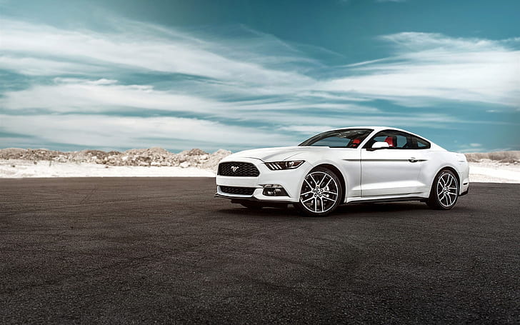 2015 Ford Mustang GT бяла кола, 2015, Ford, Mustang, GT, White, Car, HD тапет