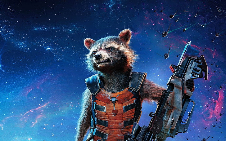 black animal illustration, Movie, Guardians of the Galaxy, Rocket Raccoon, HD wallpaper