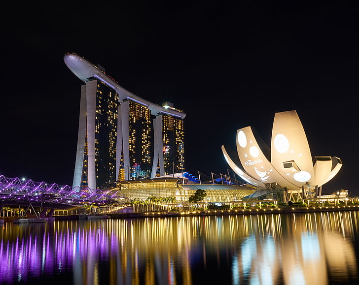Marina Bay Sands Най-фотографираните светове ..., Marina Bay Sands, Сингапур, Азия, Сингапур, Светлини, Град, Пътуване, Нощ, Модерни, Сгради, Курорт, Архитектура, Удивителни, Градски, съвременни, MarinaBaySands, HD тапет