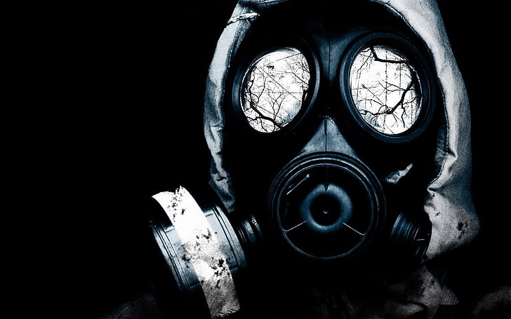 黒の防毒マスクの壁紙、防毒マスク、終末論的なマスクを着ている人、 HDデスクトップの壁紙