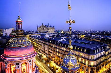 ışık, şehir, Fransa, Paris, bina, ev, akşam, çatı, panorama, Opera Garnier, mimari, Saray, kubbe, Fransa, Grand Opera, Paris Opera, HD masaüstü duvar kağıdı HD wallpaper