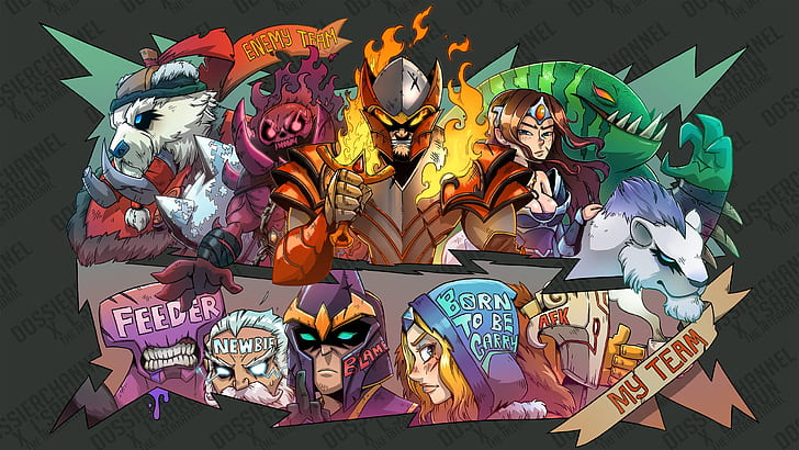 Dota, DotA 2, Crystal Maiden (DotA 2), Dragon Knight (DotA 2), Faceless Void (Dota 2), Juggernaut (Dota 2), Mirana (Dota 2), Tidehunter (DotA 2), Tusk (DotA 2), Zeus (Dota 2), HD wallpaper