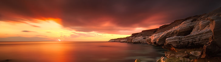 falaise près d'un plan d'eau fond d'écran HD, paysage, mer, affichage multiple, Fond d'écran HD
