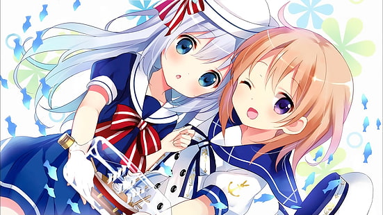 due personaggi femminili di anime, Gochuumon wa Usagi Desu ka?, Sfondo HD HD wallpaper