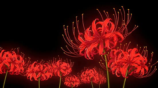 Kimetsu no Yaiba, anime, kwiaty, czerwony, ciemny, Tapety HD HD wallpaper