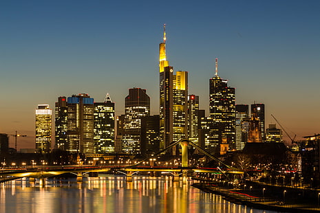zdjęcie wieżowców z czarnego betonu, frankfurt, frankfurt, Frankfurt, Skyline, classic, Osthafen, widok, zdjęcie, czarny, beton, wieżowce, główne, miejski Skyline, pejzaż miejski, noc, architektura, wieżowiec, słynne miejsce, rzeka, scena miejska, dzielnica śródmieście, miasto, odbicie, zmierzch, budynek biurowy, zbudowany Konstrukcja, budynek zewnętrzny, nowoczesny, wieża, oświetlony, Tapety HD HD wallpaper