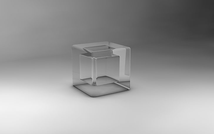 étagère en bois blanc à 2 couches, minimalisme, art numérique, fond simple, 3D, cube, verre, oeuvre d'art, résumé, Fond d'écran HD
