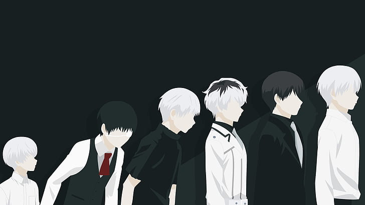 Anime, Tokyo Ghoul:re, Black Hair, Boy, Haise Sasaki, Ken Kaneki, Minimalist, Short Hair, Tie, Tokyo Ghoul, Tokyo Ghoul √A, White Hair, HD wallpaper