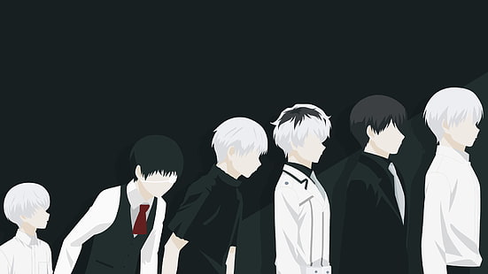 Аниме, Tokyo Ghoul: re, Black Hair, Boy, Haise Sasaki, Ken Kaneki, Minimalist, Short Hair, Tie, Tokyo Ghoul, Tokyo Ghoul √A, White Hair, HD тапет HD wallpaper