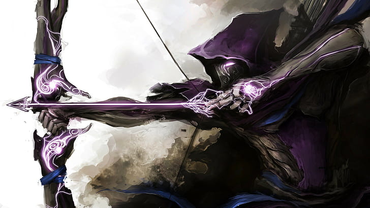 purple archer illustration, fantasy art, archer, HD wallpaper
