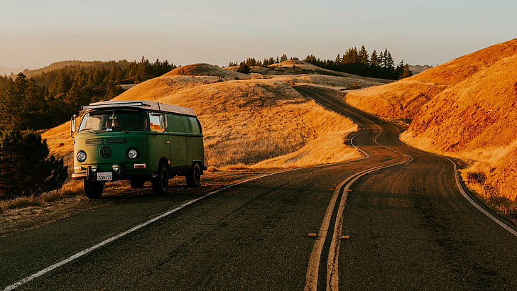 California, buses, road, Volkswagen, HD wallpaper