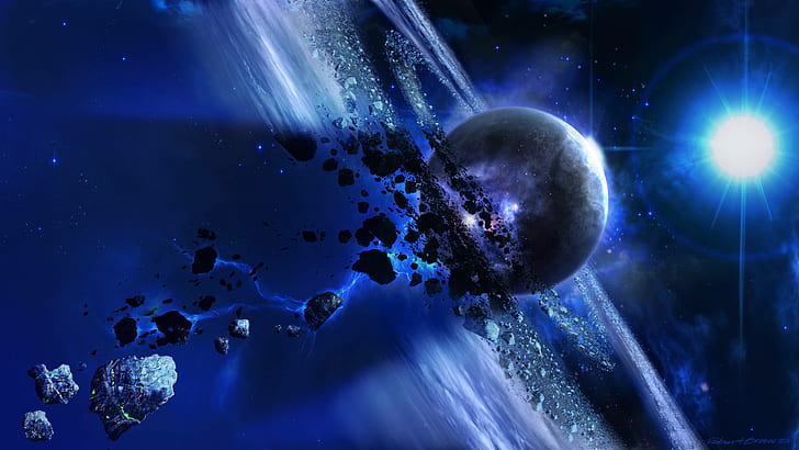 Blå universum, lila och svart galaxillustration, blått, universum, rymd och planet, HD tapet
