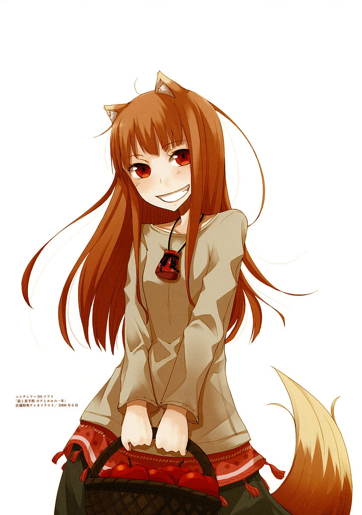 Holo, Holo (Spice and Wolf), Holo (Wolf and Spice), Spice and Wolf, simple background, looking at viewer, red eyes, Okamimimi, wolf ears, HD wallpaper