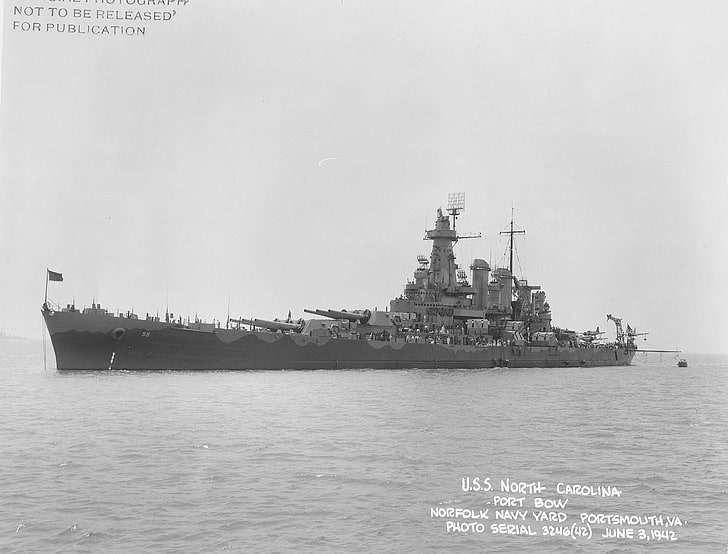 A.S.Foto kapal North Carolina Port Bow, angkatan laut, Perang Dunia II, satu warna, vintage, militer, kapal, kapal perang, Carolina Utara, Wallpaper HD