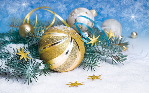 Weihnachten, Neujahr, Weihnachtsschmuck, Blätter, Sterne, HD-Hintergrundbild HD wallpaper
