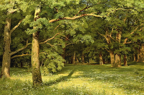 зелени дървета, пейзаж, природа, картина, Иван Шишкин, Горска поляна, HD тапет HD wallpaper