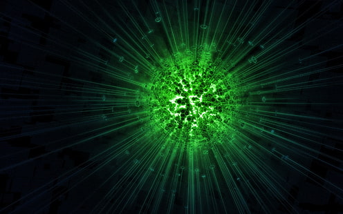 зелени невро клетки клетки тапет, лъчи, зелено, тъмно, топка, светкавица, изкуство, HD тапет HD wallpaper