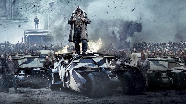 personaggio maschile in piedi sul veicolo sfondo digitale, anime, The Dark Knight, Bane, The Dark Knight Rises, Batman, Sfondo HD