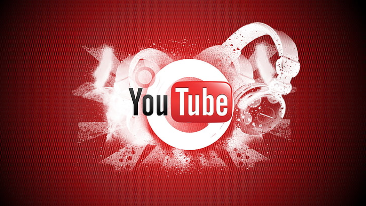 YouTube logo, red, background, headphones, youtube, cell, HD wallpaper