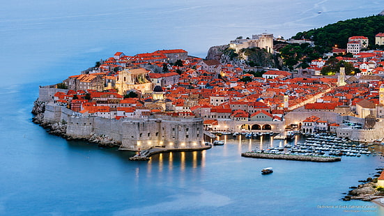 Dubrovnik, alacakaranlıkta, Dalmaçya, Hırvatistan, Avrupa, HD masaüstü duvar kağıdı HD wallpaper