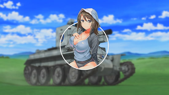 аниме, аниме момичета, Girls und Panzer, Mika (Girls Und Panzer), питчер в снимка, картина в картина, HD тапет HD wallpaper