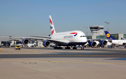 إيرباص A-380-861 ، A380 ، إيرباص ، مطار ، طائرة ، طائرة ، شاشات مزدوجة ، شاشات عرض متعددة، خلفية HD HD wallpaper