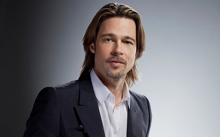 giacca da uomo con risvolto a punta nera, Brad Pitt, attore, uomo, giacca e cravatta, bruna, ritratto, Sfondo HD