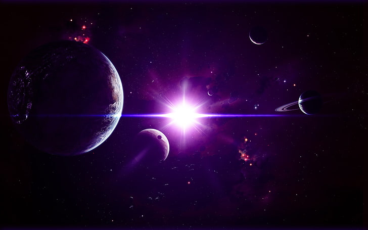 The Universe Planet Light, solar system artwork, 3D, Space, plants, purple, lights, universe, HD wallpaper