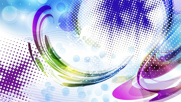 Tourbillons cercles, bleu blanc violet et vert abstrait paiting, lumineux, vert, tourbillon, demi-teinte, teaser, résumé, cercles, coloré, bleu, violet, 3d et abstrait, Fond d'écran HD