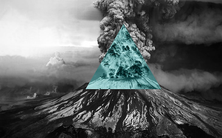 volcano wallpaper, nature, polyscape, inverted, volcano, Illuminati, triangle, digital art, HD wallpaper