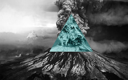 fondo de pantalla de volcán, naturaleza, polyscape, invertido, volcán, Illuminati, triángulo, arte digital, Fondo de pantalla HD HD wallpaper