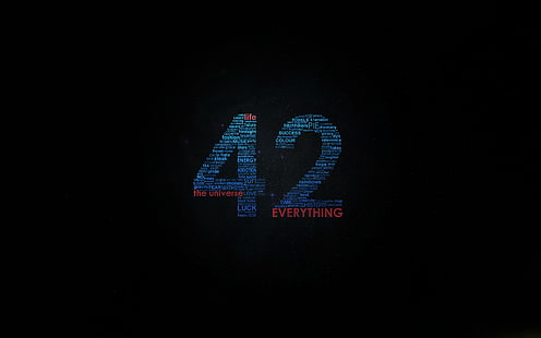42 Plakat Wszystko, Przewodnik autostopem po galaktyce, 42, wszechświat, Douglas Adams, typografia, chmury słów, minimalizm, liczby, sztuka cyfrowa, Tapety HD HD wallpaper