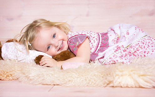 dzieci, niemowlę, mała dziewczynka, blondynka, uśmiechnięta, Tapety HD HD wallpaper