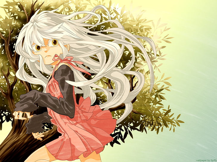 white-haired female anime character in red dress, the king of nabari, girl, blonde, grimace, posture, HD wallpaper