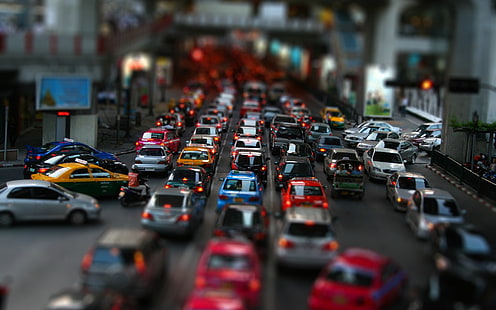 lote de automóviles, automóvil, tráfico, ciudad, calle, cambio de inclinación, Fondo de pantalla HD HD wallpaper