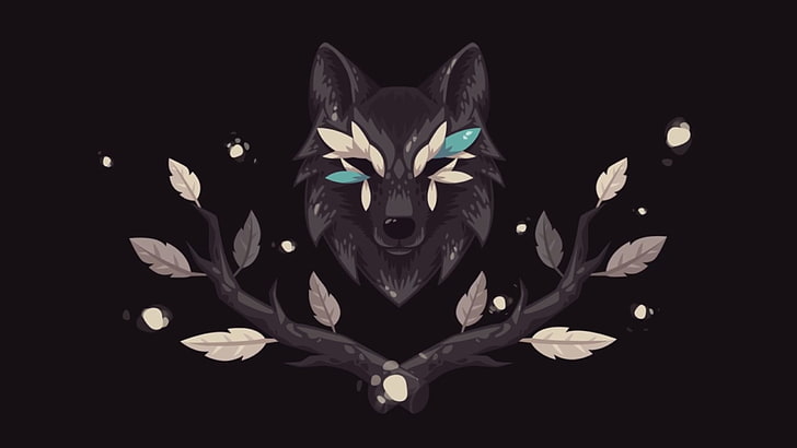 black fox illustration, wolf, black, animals, artwork, HD wallpaper