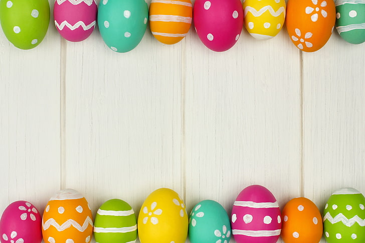 eggs, spring, colorful, Easter, happy, wood, holiday, HD wallpaper