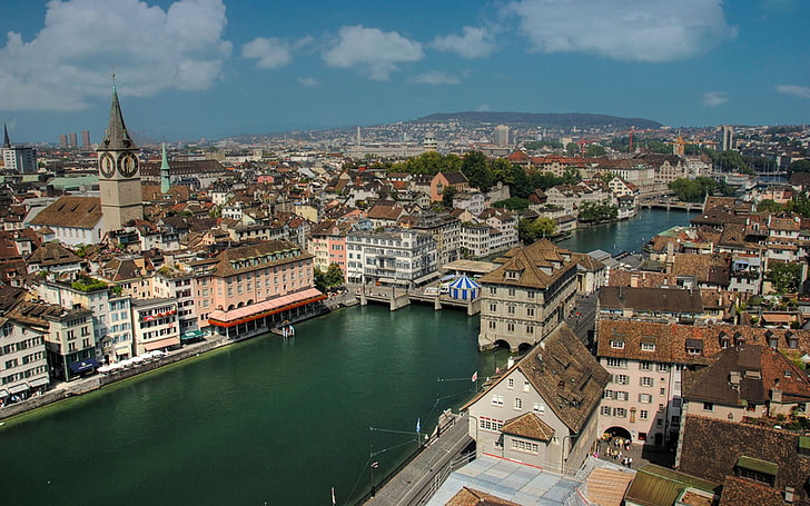 ciudad, europa, puente, rio, suiza, zurich, Fondo de pantalla HD