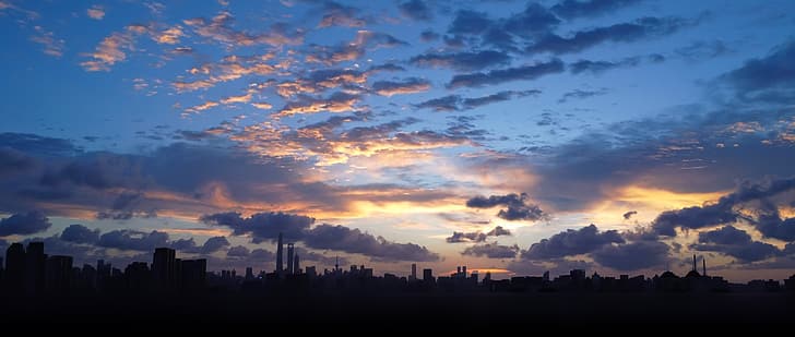 Shanghai, sunset, clouds, HD wallpaper