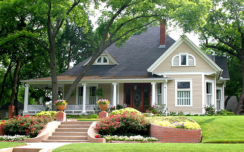 серый деревянный дом, дом, лето, дизайн, город, улица, HD обои HD wallpaper