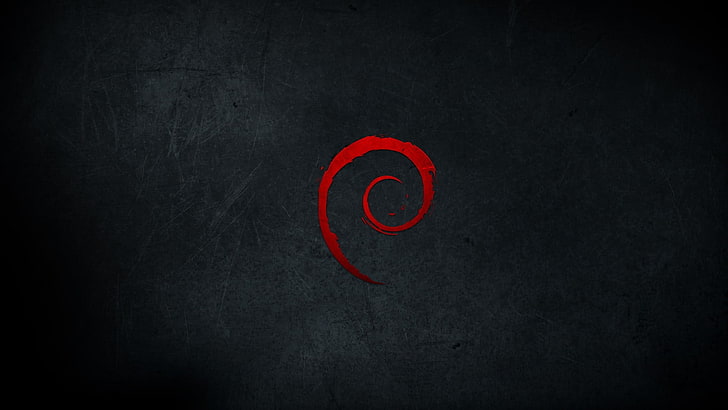 красная спиральная обложка, Debian, темный, басовый ключ, линукс, HD обои