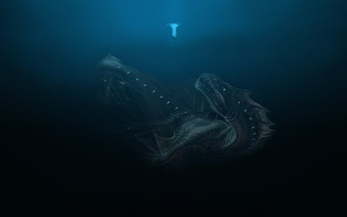 обои существо кракен, подводное, глубокое море, морские монстры, существо, фэнтези арт, HD обои HD wallpaper